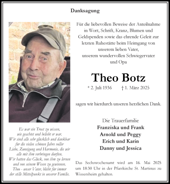 Traueranzeige von Theo Botz von Zeitung am Sonntag