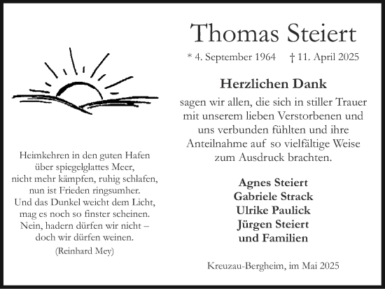 Traueranzeige von Thomas Steiert von Zeitung am Sonntag