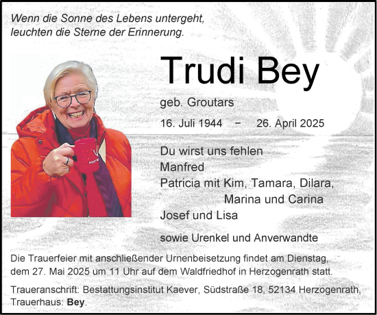 Traueranzeige von Trudi Bey von Zeitung am Sonntag