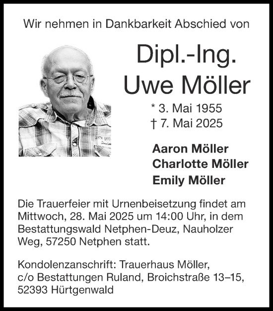 Traueranzeige von Uwe Möller von Zeitung am Sonntag