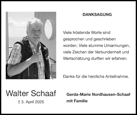 Traueranzeige von Walter Schaaf von Zeitung am Sonntag