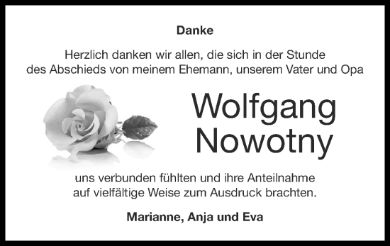 Traueranzeige von Wolfgang Nowotny von Zeitung am Sonntag