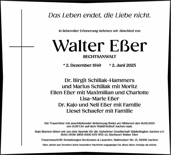 Traueranzeige von Walter Eßer von Aachener Zeitung