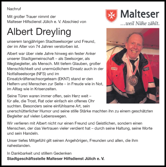 Traueranzeige von Albert Dreyling von Zeitung am Sonntag