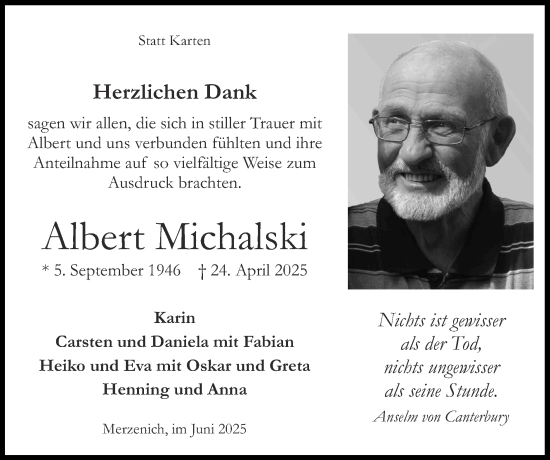 Traueranzeige von Albert Michalski von Zeitung am Sonntag