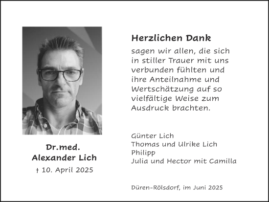 Traueranzeige von Alexander Lich von Zeitung am Sonntag