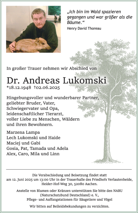 Traueranzeige von Andreas Lukomski von Aachener Zeitung