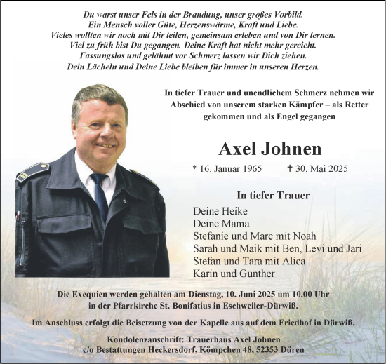 Traueranzeige von Axel Johnen von Aachener Zeitung