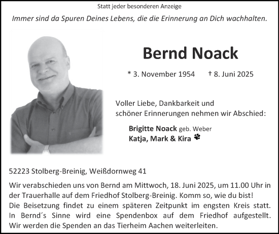 Traueranzeige von Bernd Noack von Zeitung am Sonntag