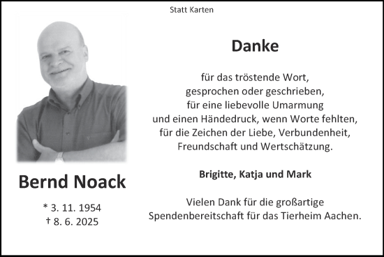 Traueranzeige von Bernd Noack von Zeitung am Sonntag