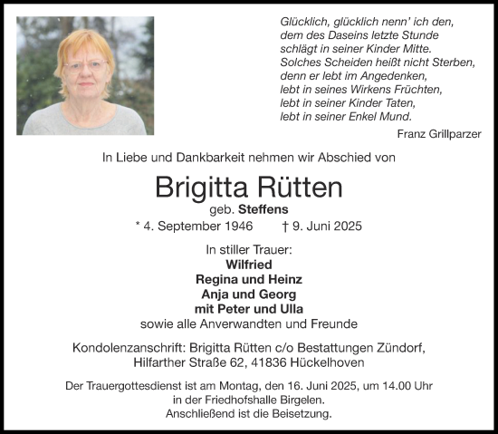 Traueranzeige von Brigitta Rütten von Aachener Zeitung