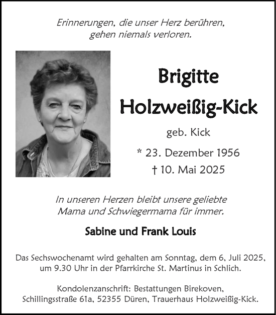 Traueranzeige von Brigitte Holzweißig-Kick von Zeitung am Sonntag