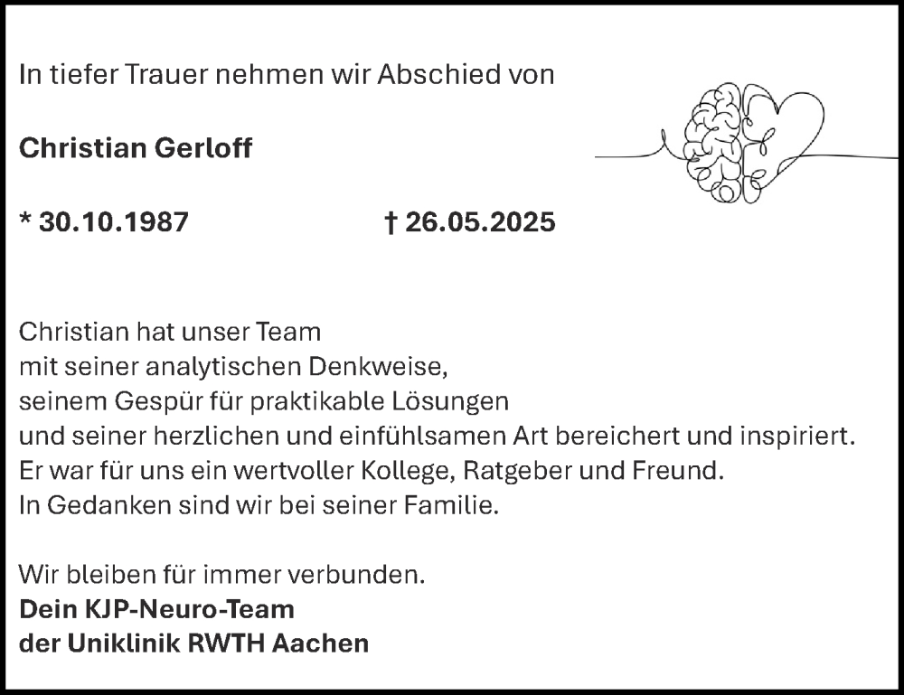  Traueranzeige für Christian Gerloff vom 21.06.2025 aus Aachener Zeitung