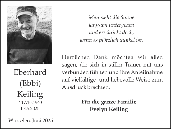 Traueranzeige von Eberhard Keiling von Zeitung am Sonntag