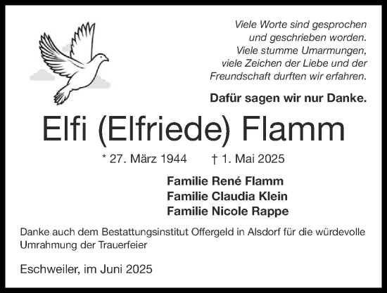 Traueranzeige von Elfriede Flamm von Zeitung am Sonntag