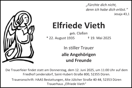 Traueranzeige von Elfriede Vieth von Zeitung am Sonntag