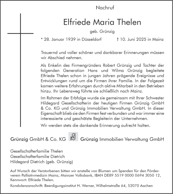 Traueranzeige von Elfriede Maria Thelen von Aachener Zeitung