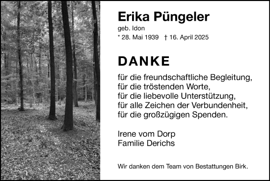 Traueranzeige von Erika Püngeler von Zeitung am Sonntag