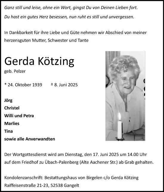 Traueranzeige von Gerda Kötzing von Zeitung am Sonntag