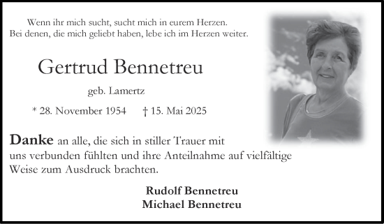 Traueranzeige von Gertrud Bennetreu von Zeitung am Sonntag