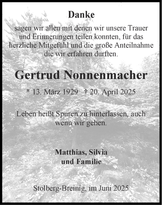 Traueranzeige von Gertrud Nonnenmacher von Zeitung am Sonntag