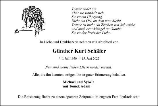 Traueranzeige von Günther Kurt Schäfer von Zeitung am Sonntag