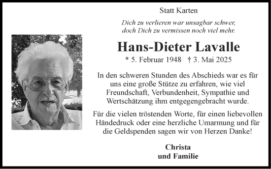 Traueranzeige von Hans-Dieter Lavalle von Zeitung am Sonntag