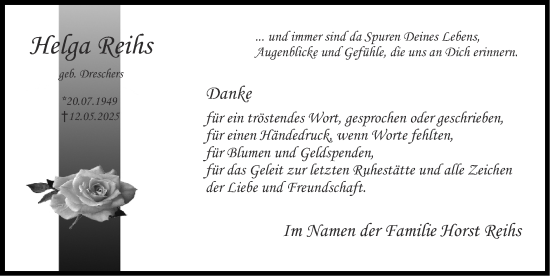 Traueranzeige von Helga Reihs von Zeitung am Sonntag