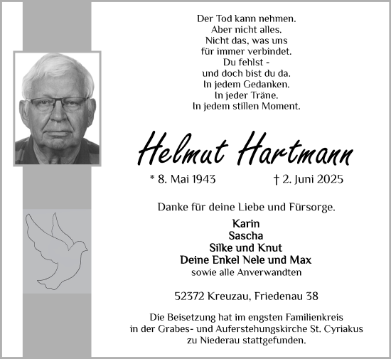 Traueranzeige von Helmut Hartmann von Zeitung am Sonntag