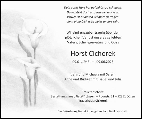 Traueranzeige von Horst Cichorek von Zeitung am Sonntag