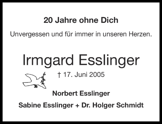 Traueranzeige von Irmgard Esslinger von Aachener Zeitung