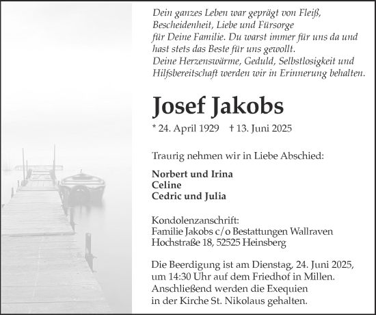 Traueranzeige von Josef Jakobs von Zeitung am Sonntag