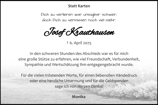 Traueranzeige von Josef Krauthausen von Zeitung am Sonntag