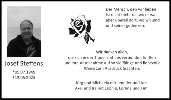 Traueranzeige von Josef Steffens von Zeitung am Sonntag