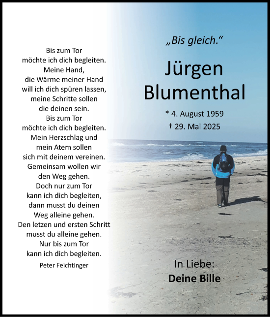 Traueranzeige von Jürgen Blumenthal von Zeitung am Sonntag