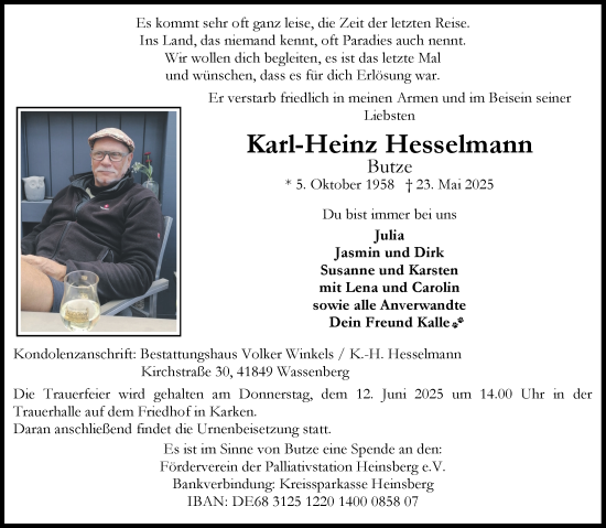 Traueranzeige von Karl-Heinz Hesselmann von Aachener Zeitung