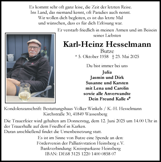Traueranzeige von Karl-Heinz Hesselmann von Zeitung am Sonntag