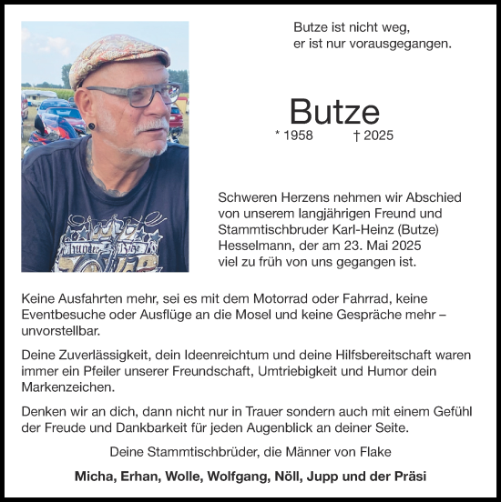Traueranzeige von Karl-Heinz Hesselmann von Zeitung am Sonntag