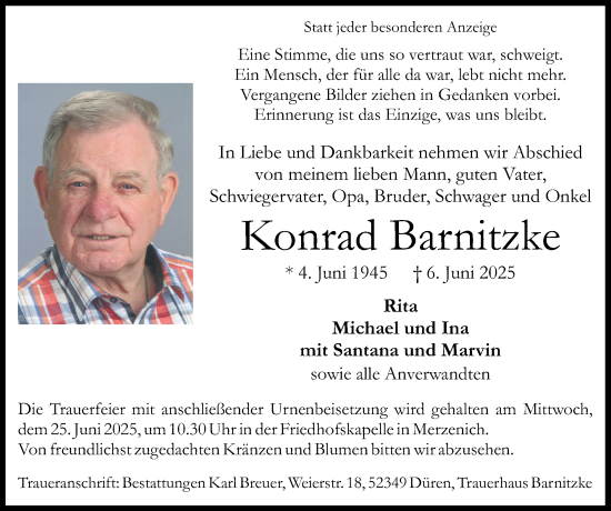 Traueranzeige von Konrad Barnitzke von Zeitung am Sonntag