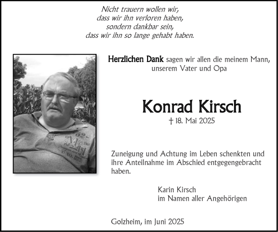 Traueranzeige von Konrad Kirsch von Zeitung am Sonntag