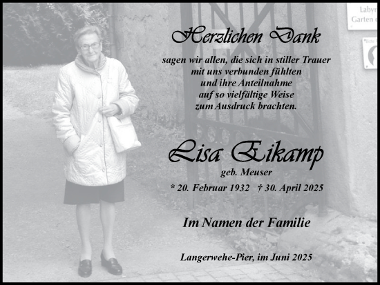 Traueranzeige von Lisa Eikamp von Zeitung am Sonntag