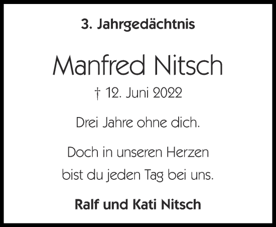 Traueranzeige von Manfred Nitsch von Zeitung am Sonntag