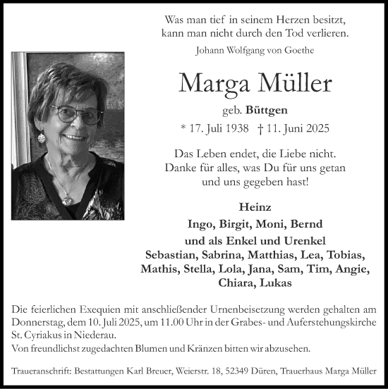 Traueranzeige von Marga Müller von Zeitung am Sonntag