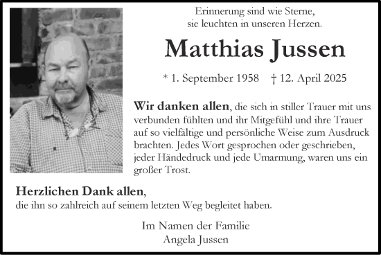 Traueranzeige von Matthias Jussen von Zeitung am Sonntag