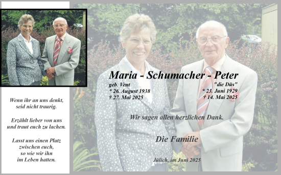 Traueranzeige von Peter Schumacher von Zeitung am Sonntag