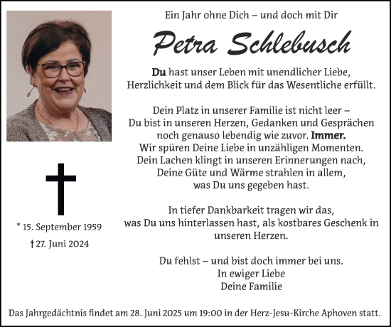 Traueranzeige von Petra Schlebusch von Zeitung am Sonntag