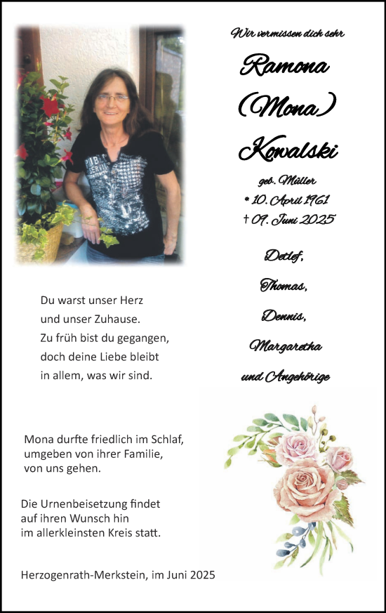 Traueranzeige von Ramona Kowalski von Zeitung am Sonntag