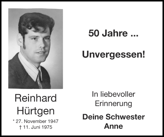 Traueranzeige von Reinhard Hürtgen von Zeitung am Sonntag