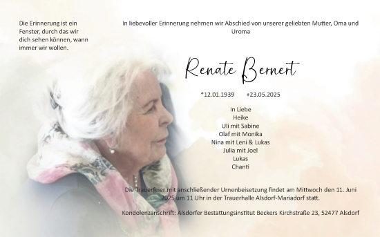 Traueranzeige von Renate Bernert von Zeitung am Sonntag