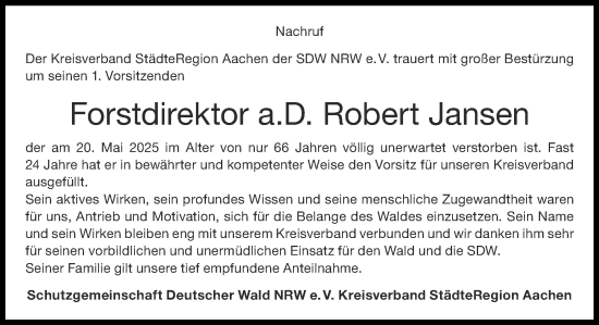 Traueranzeige von Robert Jansen von Zeitung am Sonntag